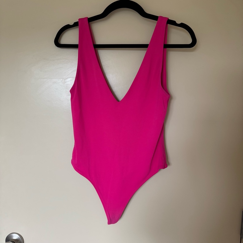 Babaton Aritzia hot pink bodysuit plunge neckline